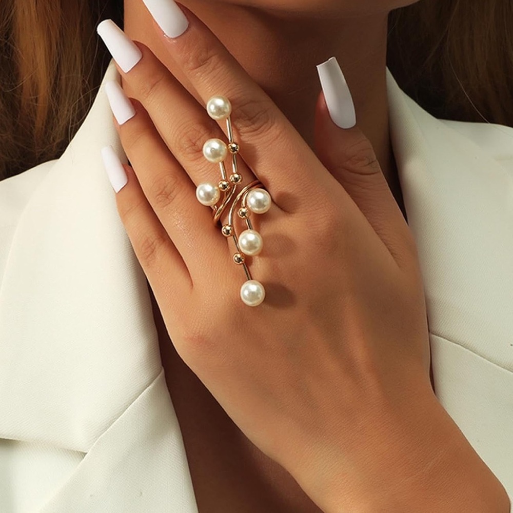 Baroque Pearl Sculptural Leaf Ring (Adjustable)
